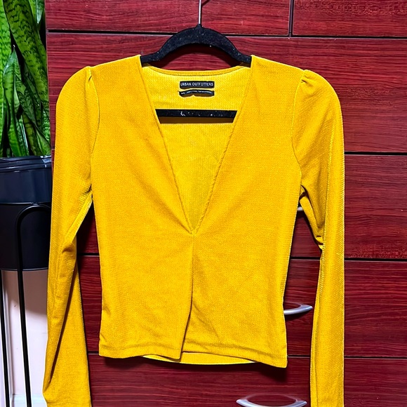 Mustard yellow deep v-neck long sleeve top